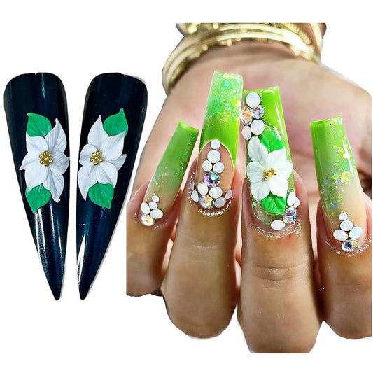 Set 8Pcs 3D Acrylic White Poinsettias Flower Christmas Nail Art Charms Handmade by Acrylic Powder HaFLoNar (White Poinsettias 8Pcs)