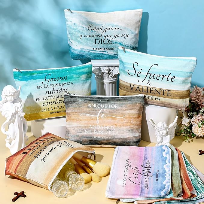 10Pcs Christian Gifts for Women Religious Cosmetic Bags Inspirational Bible Verse Pencil Pouch Canvas Makeup Bags Bulk with Zipper for Mother Sister Church Favors