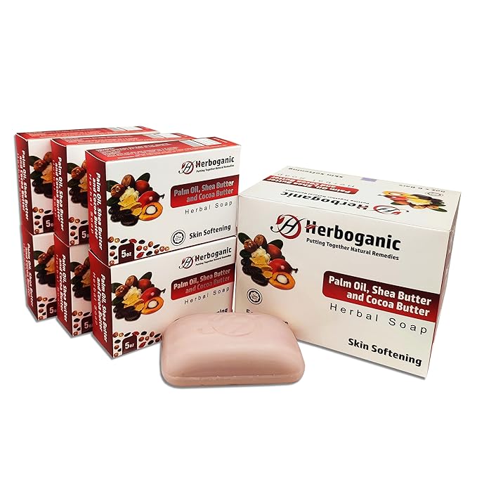 Palm oil, Shea butter and Cocoa Butter Herbal Soap | Pack of 6 of 5oz soap Bar | Ideal for Men and Women, Soothing and Nourishing Soap for Moisturization