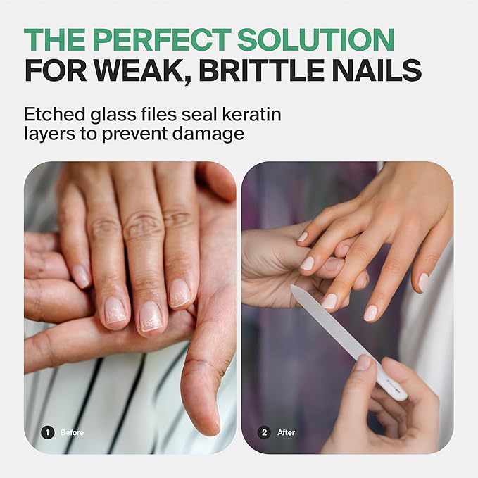 GERMANIKURE 2 Pc Black Glass Nail File Set with Suede Sleeves - Fingernail File & Small Travel Nail File - Professional Manicure & Pedicure Kit for Natural Nails - Ethically Made in Czech Republic