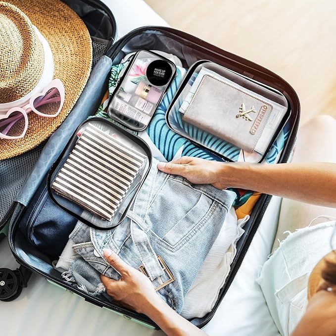 3PCS Clear Zipper Cases, Portable Clear Organizer Pouches for Travel, Double Zippered Hard Shell Plastic Case, Cosmetic Bag for Make Up Tools, Toiletries, Toy Storage (Black, 2 Pack)