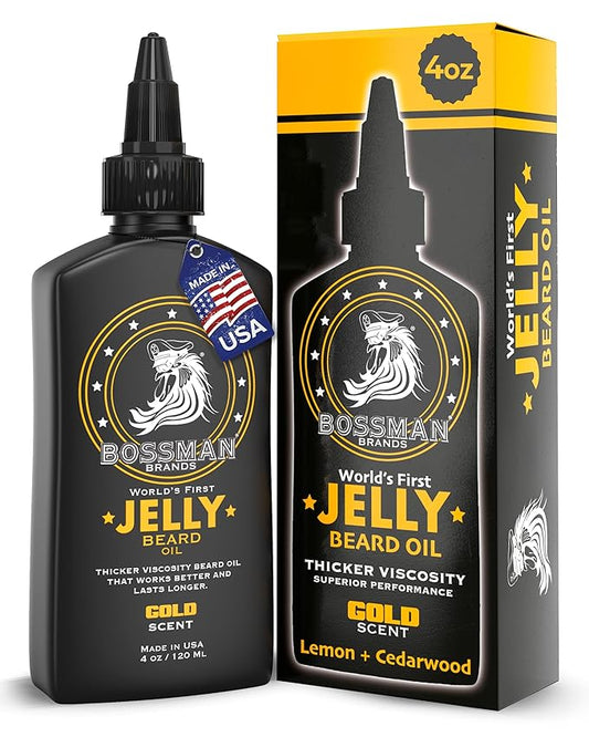 Bossman Jelly Beard Oil for Men (4 oz, Gold Scent) – Softens, Moisturizes & Conditions with Natural Ingredients