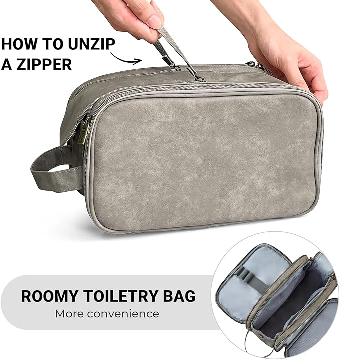 Elviros Toiletry Bag for Men, Large Travel Shaving Dopp Kit Water-resistant Bathroom Toiletries Organizer PU Leather Cosmetic Bags