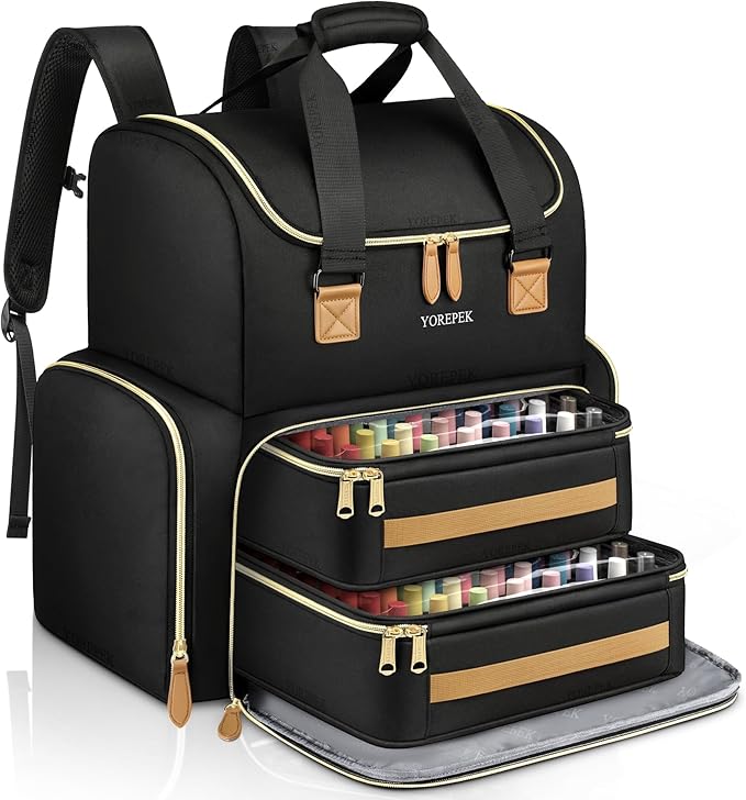 YOREPEK Extra Large Nail Polish Organizer Case Backpack Holds 96 to 100+ Bottles(15ml/0.5 fl.oz) UV Nail Lamp,Nail Organizers and Storage with 2 Removable Pouches Fits Nail Stuff,Gift for Manicurist