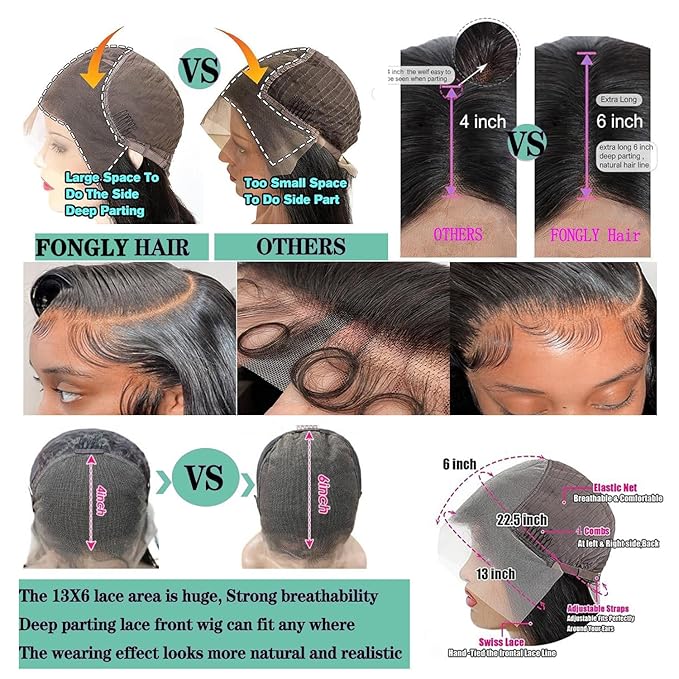 13x6 Lace Front Wigs Human Hair Pre Plucked 200% Density 14 Inch Body Wave Lace Front Human Hair Wigs for Women HD Transparent Glueless Wigs Human Hair Pre Plucked with Baby Hair