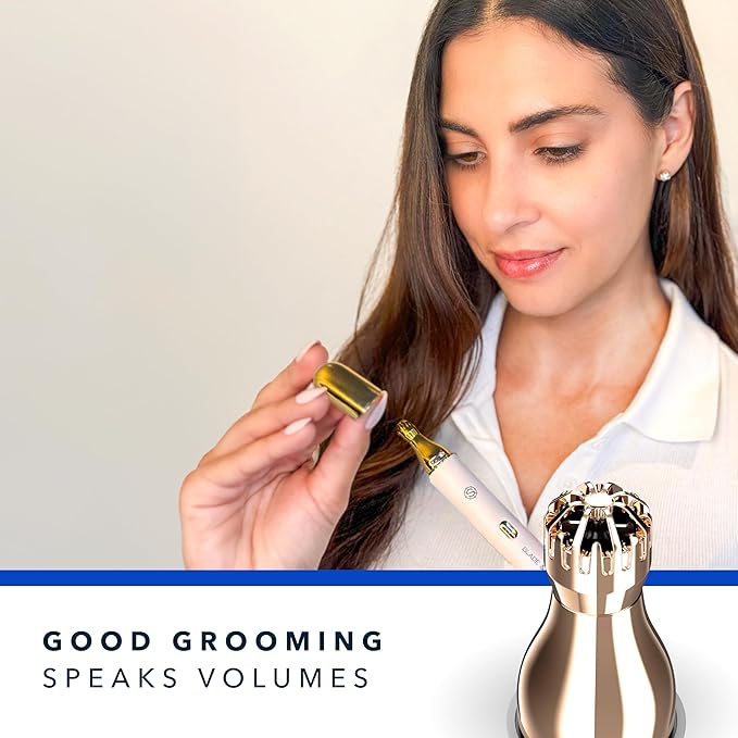 Blade & Stone™ NS501M Nose & Ear Trimmer | Graphene-X™ Blade | High-Velocity, Low-Noise Motor | Patented Rotary Blade Design | Skin-Friendly, Tug-Free Performance, Detachable Head (Snow/Gold)