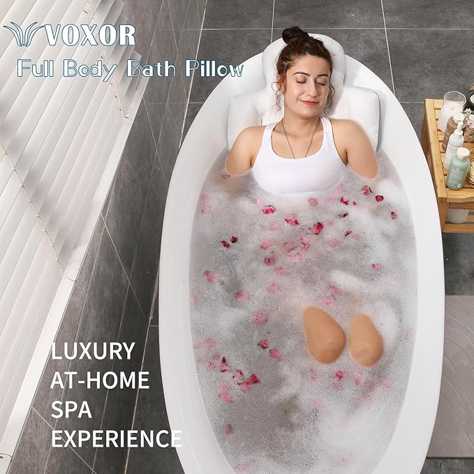 Full Body Bath Pillow for Bathtub, Thick Bathtub Cushion with Laundry Bag, Luxury Tub Pillow for Bath for Headrest Neck and Back Support White 60" x 16"