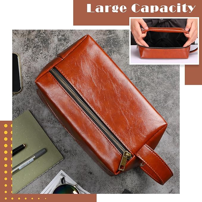 Hillban 10 Pcs Groomsmen Gift Leather Toiletry Bag for Men Travel Shaving Kit Bathroom Bag Make up Cosmetic Proposal Supplies for Wedding Favor Grooming Anniversary Boyfriend Father(Colored)