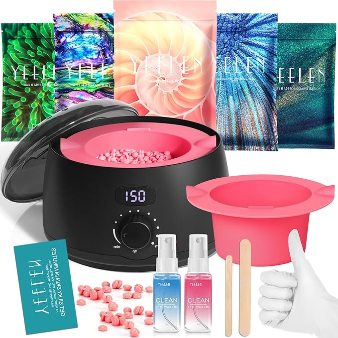 Complete Home Waxing Kit for Women: For Face Brazilian Eyebrow Bikini Leg & Sensitive Skin Hair Removal- with 5 Packs Hard Wax Beads