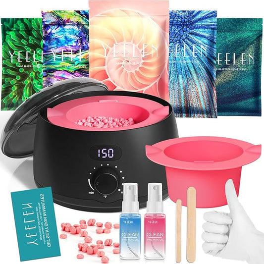 Complete Home Waxing Kit for Women: For Face Brazilian Eyebrow Bikini Leg & Sensitive Skin Hair Removal- with 5 Packs Hard Wax Beads