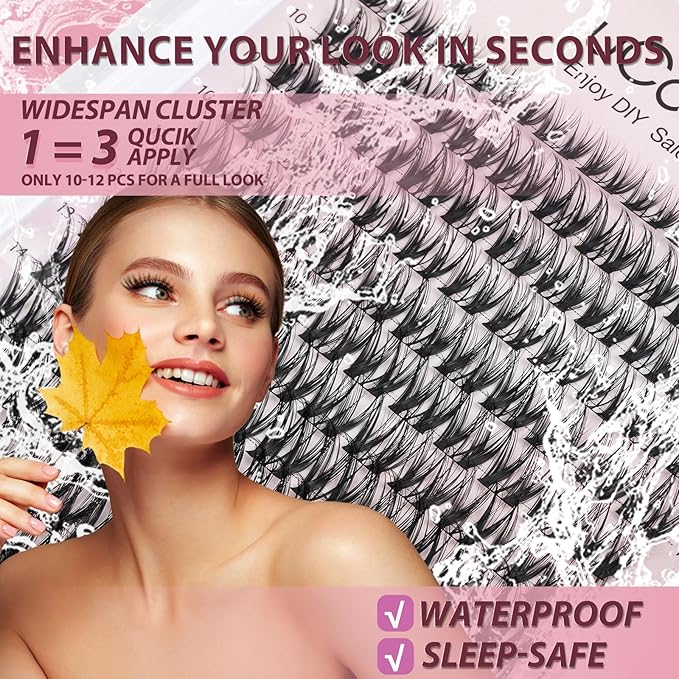 Flora Lash Clusters 8-18mm Light-Volume Wispy Eyelash Clusters D Curl - WideSpan DIY Eyelash Extension Spiky Cat Eye Lashes Individual Fake Eyelashes Clusters with 0.05mm Ultra-Thin Black Band