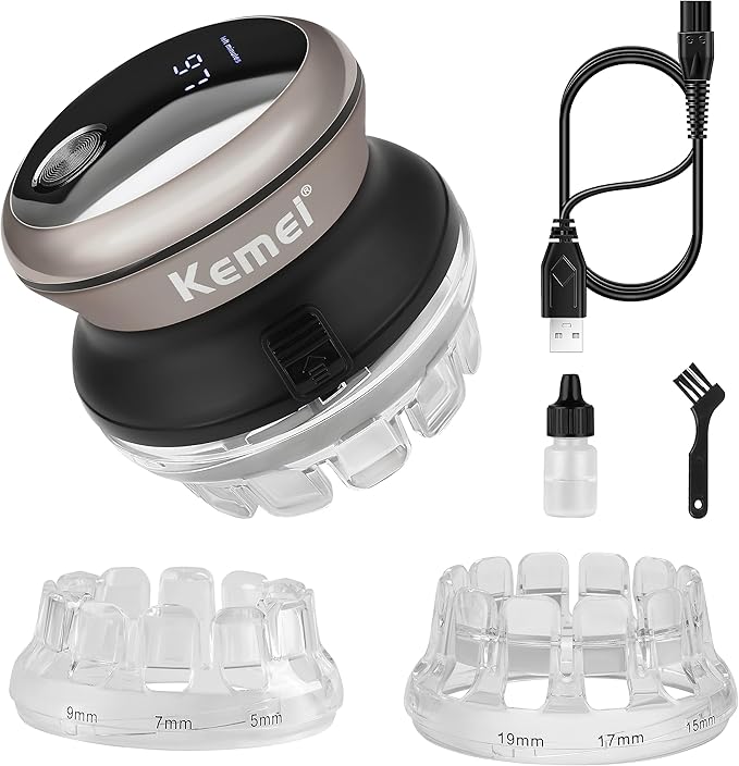 KEMEI Professional Hair Clippers for Men, Automatic Circular Hair Trimmer, Cordless Self-Haircut Kit with LED Display, KM-887 Silvery