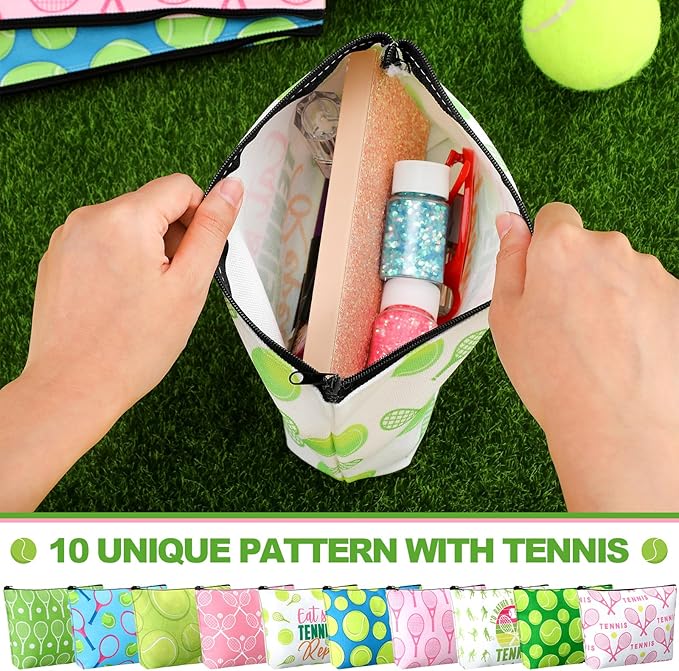 10 Pieces Ball Sports Gifts for Women Funny Cosmetic Bag Inspirational Makeup Bag Accessories for Women Sports Lovers Players Coach Christmas Team Gifts(Tennis)