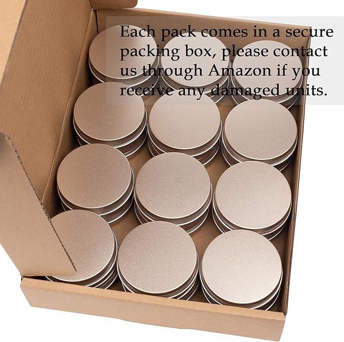 24 Pack 4oz/120ml Screw Top Aluminum Tin Jars with Screw Lids and Blank Labels - Refillable 120ml Metal Containers for Lip Balms, Candles, Salves, Spices, Crafts(Champagne)