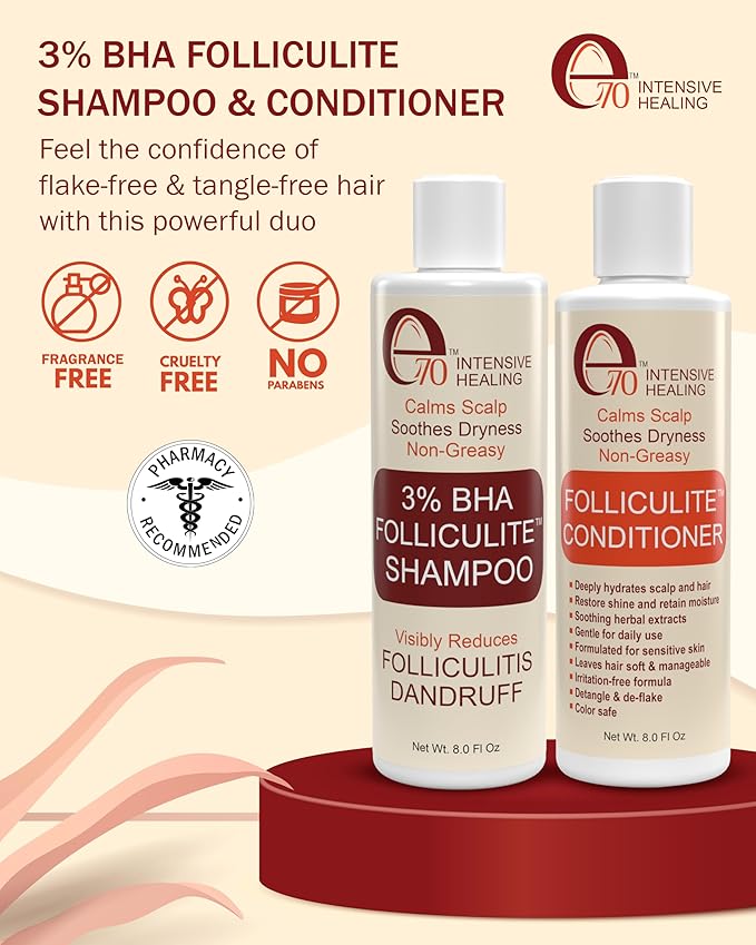 3% BHA Folliculite Shampoo and Conditioner for Women & Men - Made with Salicylic Acid & Tea Tree Oil - Flakes Shampoo & Deep Conditioner for Dry Itchy Scalp & Hair by e70