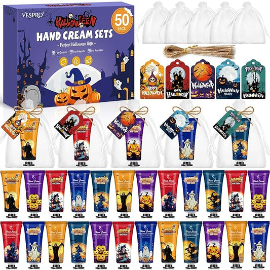 Halloween Hand Cream Set - 50 Gift Packs with Cards & Bags, Perfect for Parties & Decorations