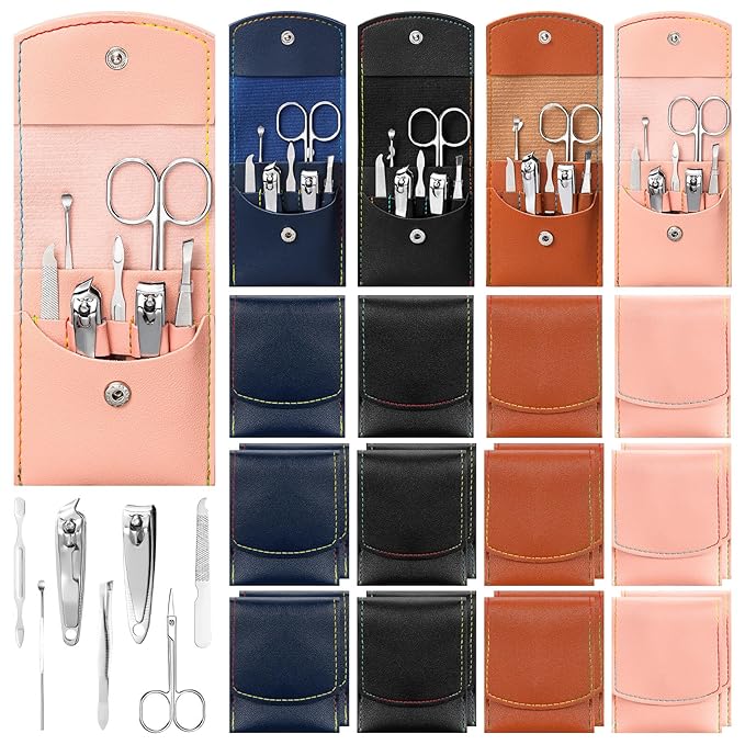 Lasnten 24 Set Manicure Set Bulk Nail Clippers Grooming Nail Kit Stainless Steel Professional Pedicure Kit Pedicure Tools with Travel Case Gifts for Men Women Personal(7 in 1,Fresh Colors)