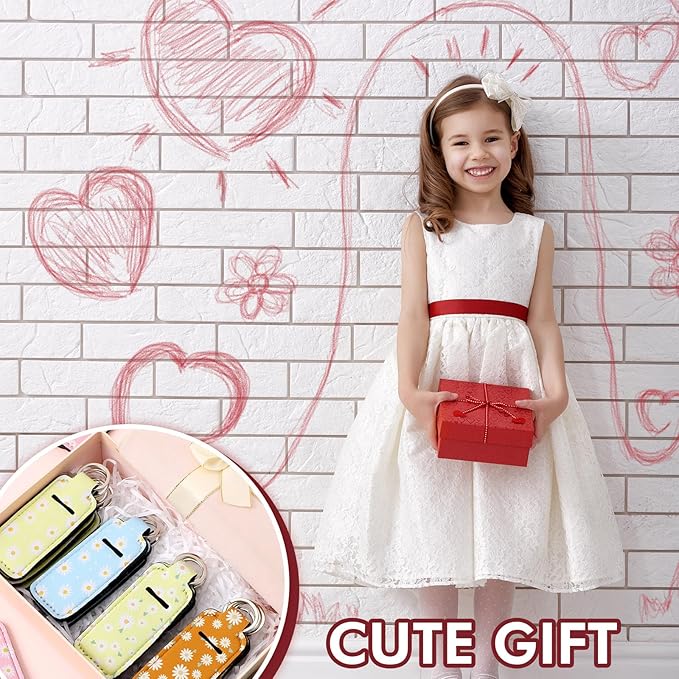 Ctosree 40 Pcs Colorful Daisy Theme Lipstick Holder Keychain Bulk with Portable Clip on Lip Gloss Sleeve Pouch Keychain Daisy Pocket Lip Balm Holder, 10 Pattern