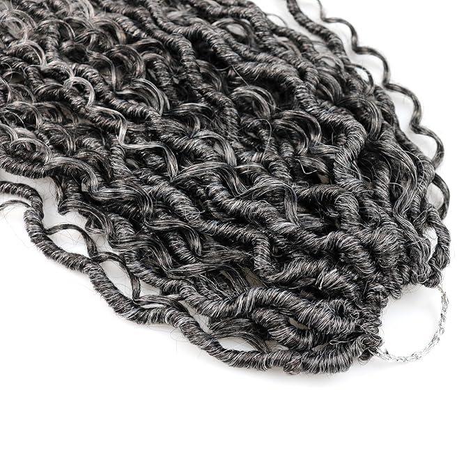 Aipin Goddess Locs Crochet Hair 14 Inch Boho River Locs Hippie Locs Wavy Crochet With Curly Hair In Middle And Ends Braids Hair Extensions (7Packs,14 inch, TGray)