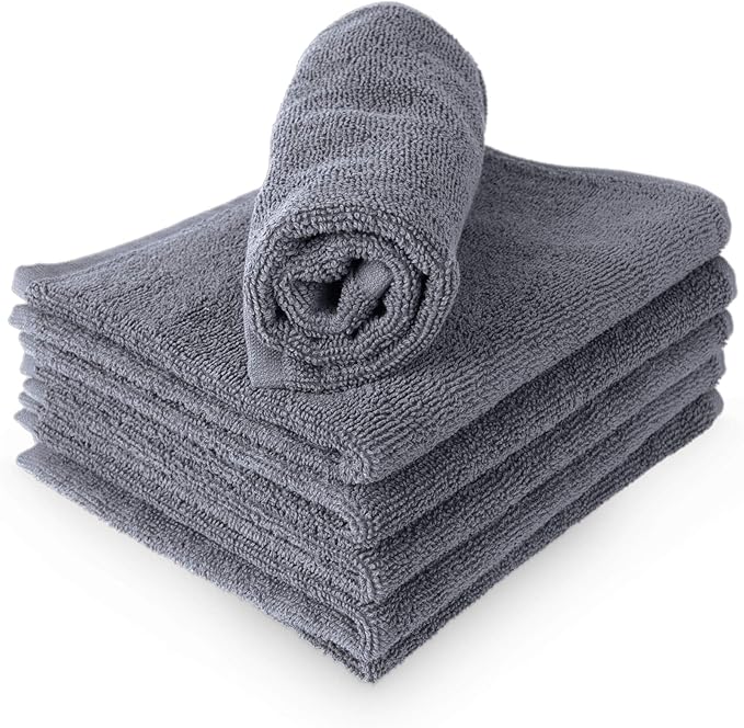 RosenSoft Oversized Wash Clothes-16x14 in Extra Large Wash Cloths for Body and Face, Hand Gym Spa- Fingertip Towels for Bathroom, Bath Towel Set (Grey, 6)