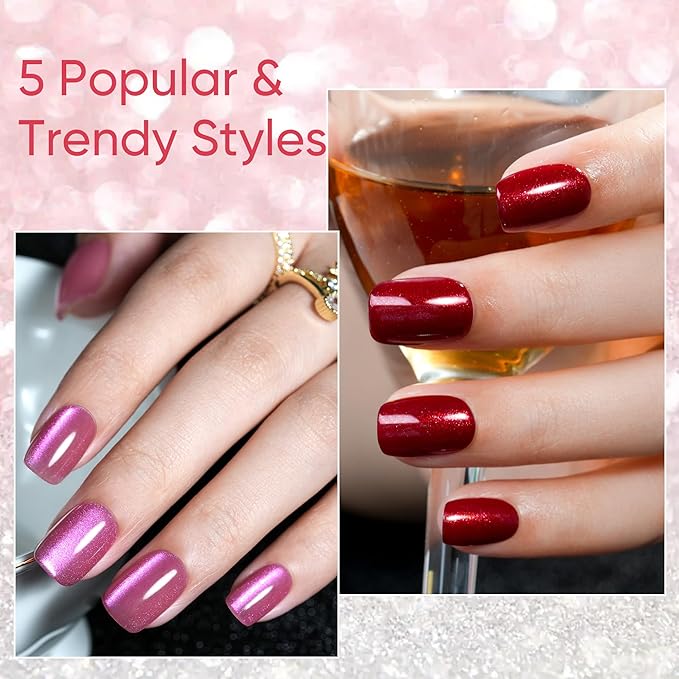 Press on Nails Short 5 Styles, Jofay Fashion 160Pcs Salon-Like Fake Nails with Chrome/Rainbow Laser/Chasing Light Cat Eye Designs, Acrylic French Tip Press on Nails Glue on Nails Stick on Nails