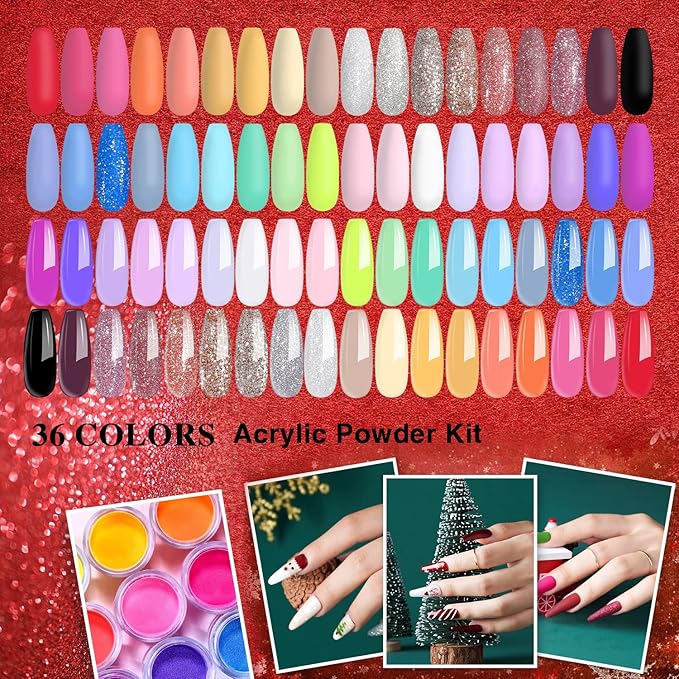 36 Colors Acrylic Nail Powder Set, Full Color Acrylic Powder Is Suitable For Beginners To Carve And Extend Nails, Become A Beautiful Gift For Christmas