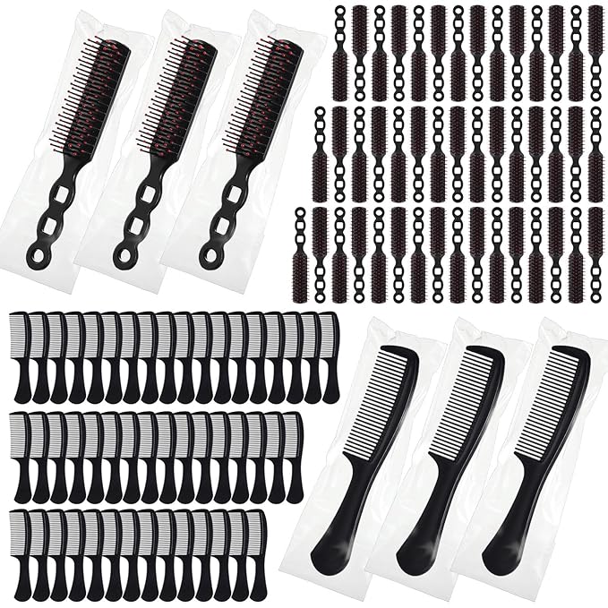 Baderke 144 Pack Individually Wrapped Hair Brushes Combs Set for Homeless, Detangling Brush Widen Combs for Curly Hair Suitable for Women Men Shelter Nursing Hotel Church Charity Supplies(Black)