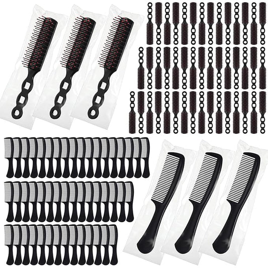 Baderke 144 Pack Individually Wrapped Hair Brushes Combs Set for Homeless, Detangling Brush Widen Combs for Curly Hair Suitable for Women Men Shelter Nursing Hotel Church Charity Supplies(Black)