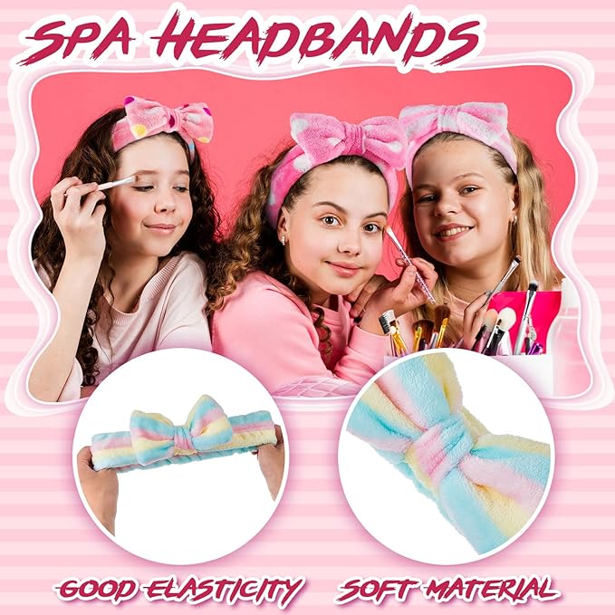 Jecery 18 Pcs Spa Party Supplies for Girls 6 Satin Kimono Robe 6 Spa Headband 6 Disposable Foam Pedicure Slippers (Pink,Size 12)