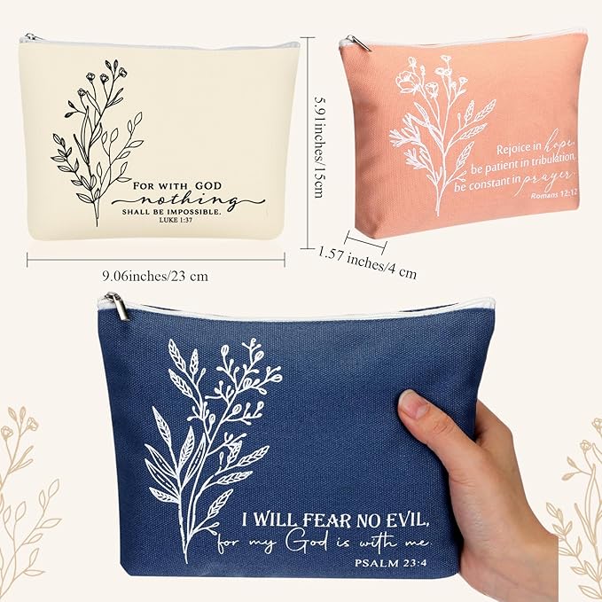 10Pcs Christian Gifts for Women Religious Cosmetic Bags Inspirational Bible Verse Pencil Pouch Canvas Makeup Bags Bulk with Zipper for Mother Sister Church Favors