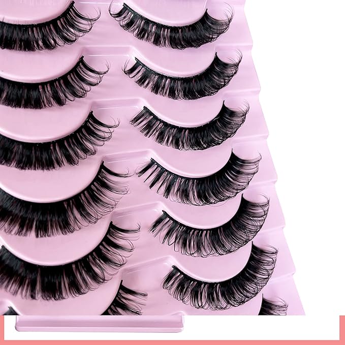 Russian D Curl Strip Lashes Fluffy False Eyelashes Natural Lashes 15-20mm Fake Lashes Pack Volume Eye Lashes 10 Pairs Faux mink lash Multipack