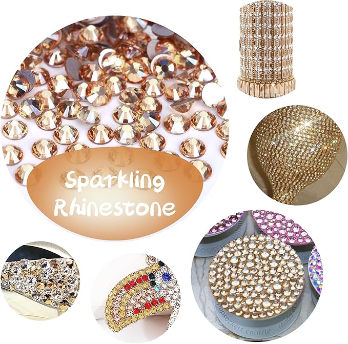 10000PCS Golden Shadow Rhinestones Bulk, Flat Back Crystal Glass Stone Round Gems,SS16, 3.8-4.0mm