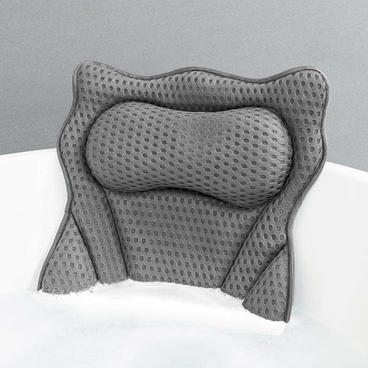 Bath Pillow, Bath Pillows for Tub Neck and Back Support, Soft 4D Air Mesh Bathtub Pillow 16.5 x 17.3 INCH, with 6 Powerful Suction Cups, Bath Accessories Relaxing Gifts for Women (Grey)