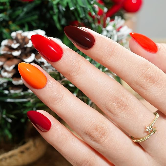 Red Press on Nails - 5 Styles Soild Almond Press on Nails Short, Bt Art Box Press On Nails，Soft Gel x Coat Nails False Nails in 32 Sizes -160PCS Soft Gel Fake Nails Kit for Valentines Day Gift