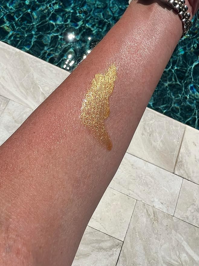 GLIMMER GODDESS Organic Illuminating Shimmer Body & Face Oil – 24K Gold – Hydrating Vegan Formula for Radiant Glow – 4 oz