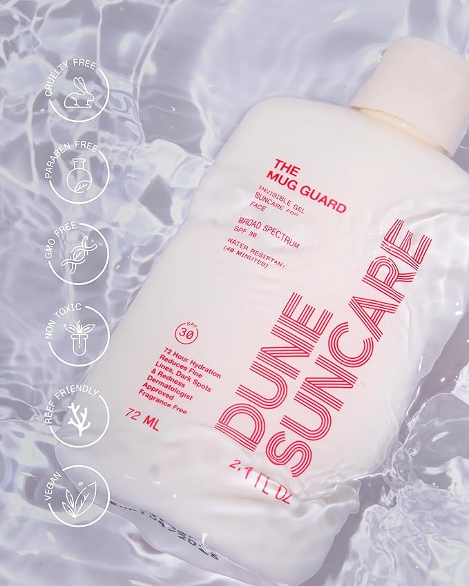 The Mug Guard Gel Sunscreen for Face - Reef Safe, Water-Resistant & Lightweight Sunscreen w/ 72 Hour Hydration - Anti-Aging, Non-Greasy Sunblock Lotion - Fragrance-Free SPF 30 Sun Lotion (2.4 Fl Oz)