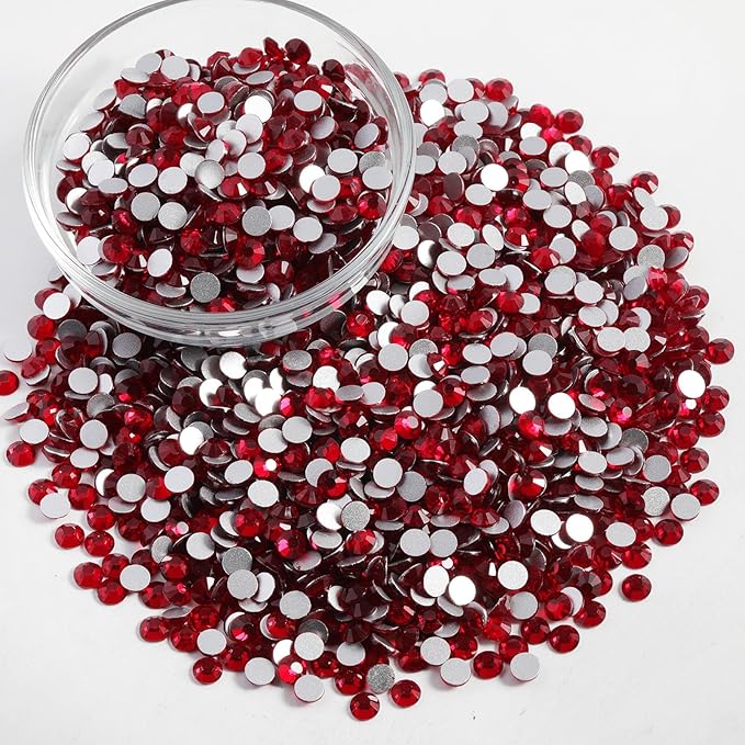Beadsland Flatback Rhinestones Bulk, 2880pcs Red Rhinestones for Nails Crafts Clothes DIY Decoration, Siam, SS30, 6.3-6.5mm