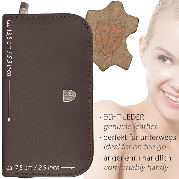 3 Swords Germany - brand quality 6 piece manicure pedicure grooming kit set for professional finger & toe nail care scissors clipper genuine leather case in gift box, Made in Solingen Germany (03652)