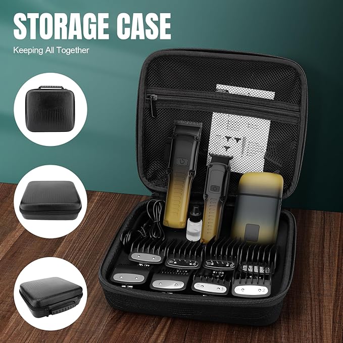 Professional Barber Hair Clippers Trimmer Shaver Set for Men,Cordless Hair Cutting Kit & Zero Gap T-Blade Trimmer & 8500 RPM Electric Shaver Combo with EVA Case,Mens Gift