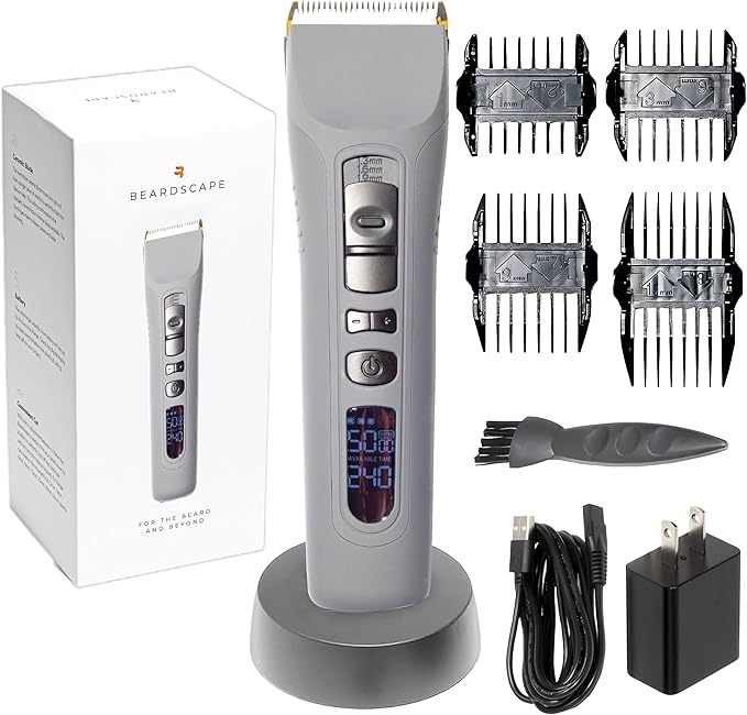 Brio Beardscape V1 Beard Trimmer for Men Professional with Low Friction Ceramic Blade, Cordless Professional Hair Trimmer for Barbers with 4 Hrs of Long Battery Timing, Ideal for Beard & Body (Gray)