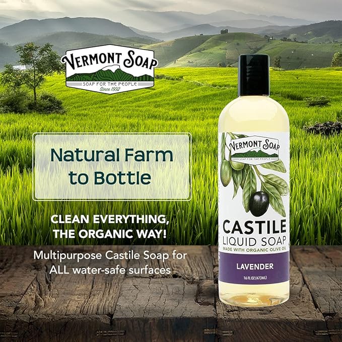 Vermont Castile Soap Lavender, Gentle Liquid Soap for Sensitive Skin & Natural Body Wash, Organic Hair Shampoo for Oily Hair, Aloe Castile Soap for Men & Women - 16 Oz