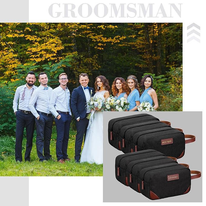 Eccliy 6 Set Groomsmen Gifts Men Toiletry Bags Men's Travel Shaving Kit Bathroom Bags Water Resistant Toiletry Case for Wedding Groomsman Proposal Gift Travel Accessories(Black)