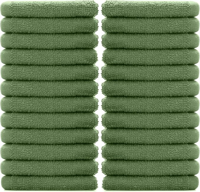 DAN RIVER 100% Cotton Washcloths 24 Pack Premium Quality Face and Body Cloth, Quick Dry Essential Towels for Bathroom, Hand, Kitchen & Cleaning, Baby Washcloths | 12X12 in | 400 GSM | Sage Green