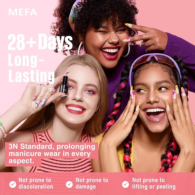 MEFA 54 Pcs Gel Nail Polish Kit with U V Light, 32 Colors Popular Soak Off Nude Pink Red Gel Polish Nail Set with Matte/Glossy Gel Top Base Coat Manicure Tools Nail Art Decorations DIY Salon Home Gift