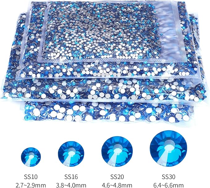 10000PCS Capri Blue Rhinestones Bulk, Flat Back Crystal Glass Stone Round Gems,SS16, 3.8-4.0mm