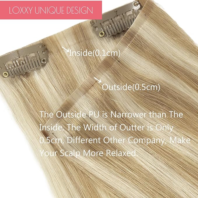 Loxxy Seamless Clip in Hair Extensions Real Human Hair Highlights Ash Blonde Clip in Hair Extensions Invisible PU Skin Weft Clip ins Double Weft 16Inch 6Pcs 110Gram