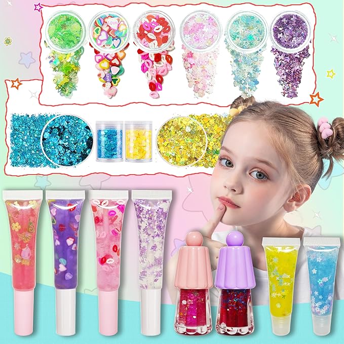 DIY Lip Gloss Making Kit - Make Your Own Lip Glosses Moisturizing DIY Lip Glaze Handmade Glittery Set for Teens Girls Women Makeup Lover Beginner Christmas Birthday Gift