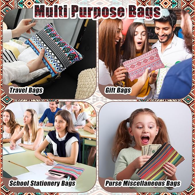 24 Pieces Makeup Bags Bulk Canvas Cosmetic Bags Purse Organizer Zipper Cosmetic Pouch Portable Travel Toiletry Pouch for Women Men Gifts, 7 x 4 Inch(Mexico)