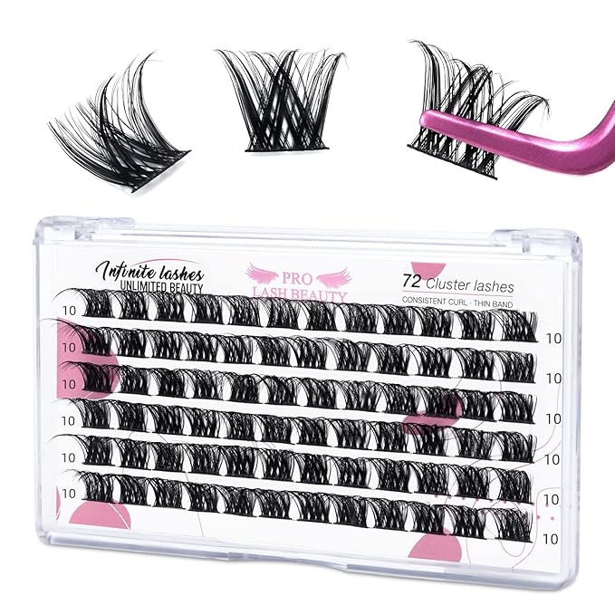Cluster Lashes,72 Pcs Individual Lashes, Lash Clusters DIY Eyelash Extension, Super Thin Band Reusable Soft & Comfortable (Pearl-D-10mm)