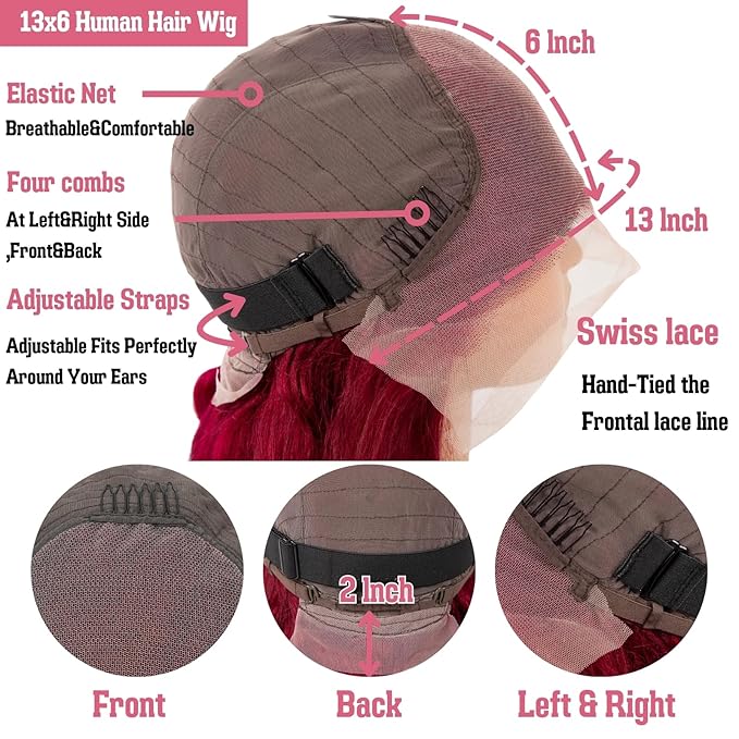 99j Burgundy Lace Front Wigs Human Hair 13x6 Hd Body Wave Lace Frontal Wigs Human Hair Pre Plucked 180 Density Glueless 99j Burgundy Red Wig Human Hair Colored Wigs for Women with Baby Hair 26 Inch